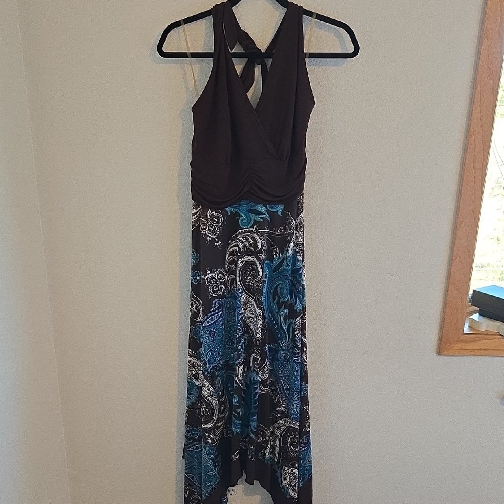 Maurices Brown and Blue Paisley Maxi Dress
